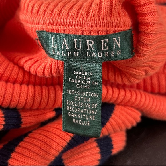 Lauren Ralph Lauren Turtleneck Sweater Women's Striped Orange Navy Size Large - Picture 4 of 8